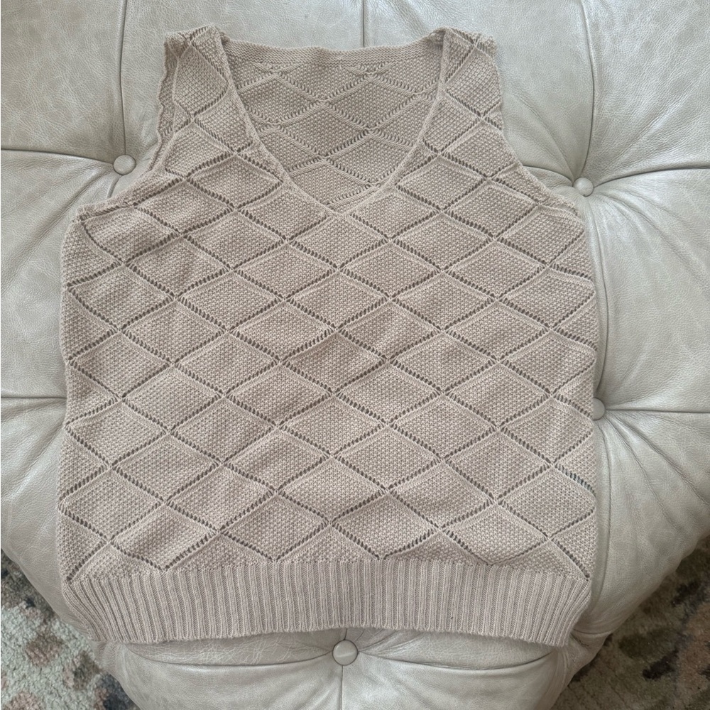 Neutral tan vest women's Small B pointelle diamond‎ pattern texture boho Shein - Picture 4 of 7